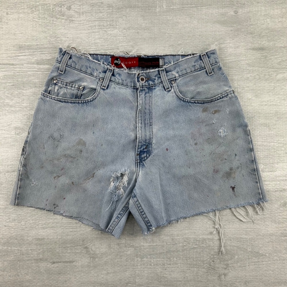 Vintage 90s Levi's Silver Tab Jean Shorts Size 33 Blue Light Wash Denim Jorts